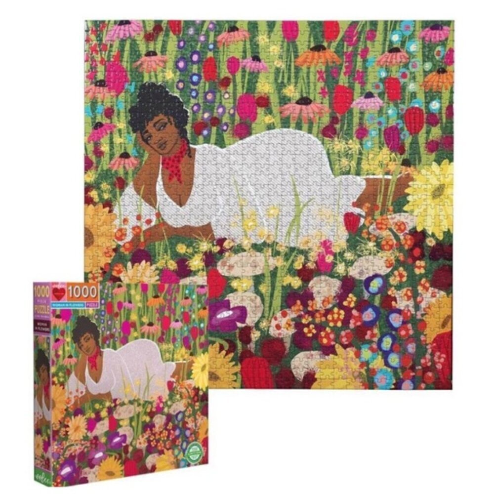 Jigsaw Puzzle Woman in Flowers 1000 Piece by eeBoo Square 23 x 23 in NEW Sealed - Picture 2 of 12